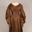 CHESTNUT BROWN SATIN DRESS &amp; PELERINE, 1838-1842