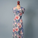 RAYON PRINT HAWAIIAN DRESS, MID 20TH C.