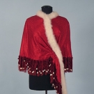 RED SILK DAMASK EVENING CAPE, 1880s