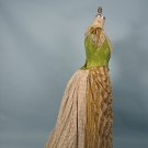ENGLISH PRINTED SILK EVENING DRESS, c. 1885
