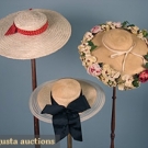 3 LADIES' WIDE BRIMMED HATS, 1940-1950s
