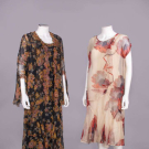 TWO PRINTED CREPE CHIFFON PARTY DRESSES, c. 1923