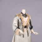 BUTTERFLY PATTERNED SILK DINNER DRESS, c. 1885