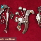 3 "RETRO" STERLING FLORAL SPRAY PINS, 1940s