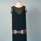 BLACK DRESS W/ RED &amp; WHITE BEADS, 1920s