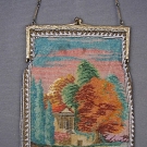 STERLING &amp; SCENIC GLASS BEADED BAG, c. 1910