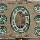 ENAMELLED STERLING BUCKLE &amp; BUTTON SET, 1910