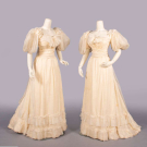 IDENTICAL SILK CREPE &amp; CHIFFON EVENING GOWNS, 1890s