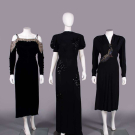 THREE CREPE OR VELVET EVENING OR COCKTAIL DRESSES, 1930-1940s