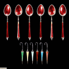 SET OF ENAMEL SPOONS &amp; GOLD SILVERSMITHS CO COCKTAIL UMBRELLAS, LONDON