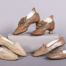 THREE PAIR SILK OR LEATHER SHOES, USA, c. 1842-1869