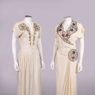 TWO EMBROIDERED CREPE EVENING DRESSES, 1940s