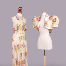 TWO PIECE PRINTED SILK EVENING GOWN &amp; BOLERO, c. 1935