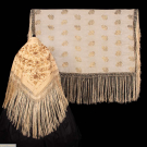 ONE HAND EMBROIDERED &amp; ONE BROCADED SHAWL, 1930-1940s
