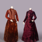 TWO SILK PLUSH DAY DRESSES, 1880s