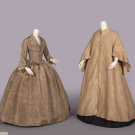 MOIRE AFTERNOON GOWN &amp; LINEN CAPE, c. 1848 &amp; c. 1865