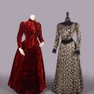 SILK PLUSH OR SATIN DAY OR DINNER DRESSES, c. 1885 &amp; c. 1907