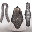 CHANTILLY LACE SHAWL, FLOUNCE &amp; SILK MANTILLA, 1850-1870s
