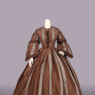 BROWN STRIPED SILK DAY DRESS, C. 1858