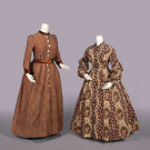 TWO PRINTED OR WOVEN WOOL MORNING DRESSES, C. 1870 - 1885