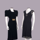 TWO BLACK SILK OR VELVET DRESSES, 1930-1940