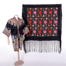  RESIST PRINTED SILK ROBE &amp; EMBROIDERED SHAWL, JAPAN, 1930s