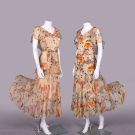 TWO MATCHING SILK SATIN &amp; CHIFFON AFTERNOON DRESSES, EARLY 1930s