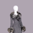 OSTRICH TRIMMED METALLIC KNIT MAXI DRESS, 1970s