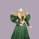 GREEN SILK SATIN WEDDING DRESS, 1895