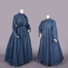 PRINTED INDIGO HOUSE DRESS AND WRAPPER, C. 1890 - 1900