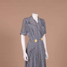 BLUE PAISLEY PRINT HOSTESS DRESS, 1940s