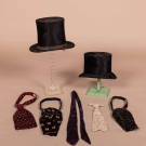 TWO TOP HATS AND FIVE SILK NECK TIES, 1850s - 1910s