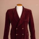 BURGUNDY VELVET SMOKING JACKET, LATE 1940s