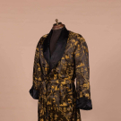 FIGURED SILK EXPORT ROBE W/ AUTOMOBILE &amp; AIRPLANE MOTIFS, C. 1930