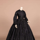 BLACK SILK TAFFETA MOURNING DRESS, C. 1845
