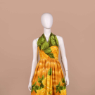 TROPICAL ROSE BARKCLOTH MAXI DRESS, 1970s
