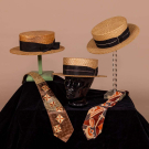 THREE STRAW BOATER HATS &amp; TWO MIDCENTURY MODERN TIES, MID 20TH C