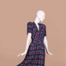 MEDIEVAL REVIVAL NOVELTY PRINT SILK DRESS, 1940s