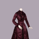 BURGUNDY CUT VELVET DINNER DRESS, C. 1880