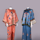 TWO PAIRS OF EMBROIDERED SILK SATIN EXPORT PAJAMAS, CHINA, 1920s-1930s