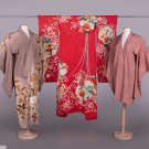 THREE PATTERNED SILK KIMONO OR HAORI, JAPAN, MID 20TH C
