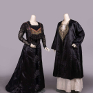 EMBELLISHED SILK SATIN DINNER DRESS &amp; EGYPTIAN REVIVAL EVENING COAT 1900s