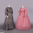 TWO PRINTED COTTON DAY DRESSES, C. 1850 &amp; 1900s