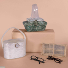 TWO LUCITE HANDBAGS &amp; TWO PAIRS CATEYE GLASSES, 1950S