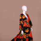 AZTEC PRINT GROOVY HOSTESS MAXI DRESS, 1970S