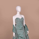 IRIDESCENT SEAFOAM RUCHED SILK EVENING GOWN &amp; WRAP, 2000S