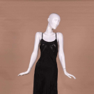 BLACK DAMASK SLIP DRESS W/ OPENWORK, 1930S