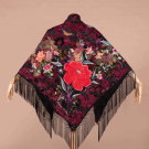  EMBROIDERED FRINGED SHAWL W/ ANTIQUE APPLIQUES