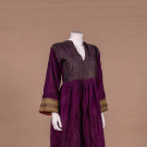  PURPLE SILK AFGHAN DRESS W/ METALLIC GOLD BRAID, EARLY 20TH C