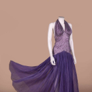 PURPLE LACE &amp; TULLE HALTER NECK EVENING DRESS, 1950S